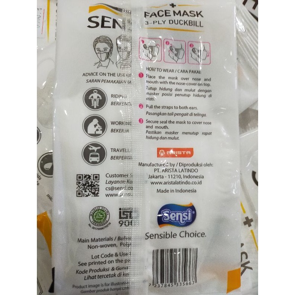 Masker sensi original duckbill terbaru isi 3 [ada embos]