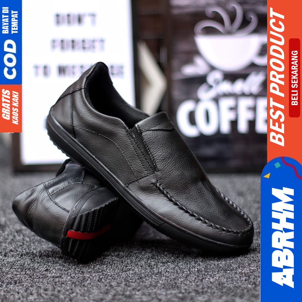 ABRHM WILD Sepatu Casual Slip On Kulit Asli Hitam