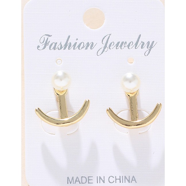 LRC Anting Tusuk Fashion Gold Metal Anchor Pearl Back-mounted Earrings F40730