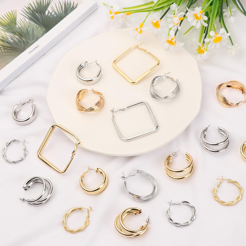 Top Hoop Earrings Aksesoris Pesta Fashion Hadiah Anting Logam