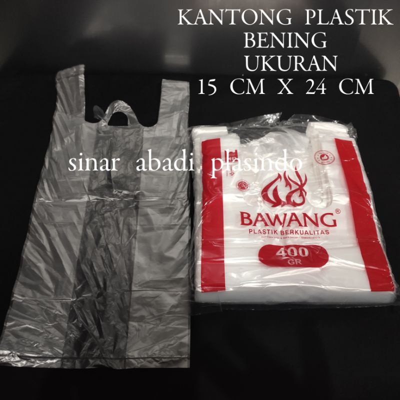 kantong plastik Bening merk Bawang uk 15x24,kantong kresek bening