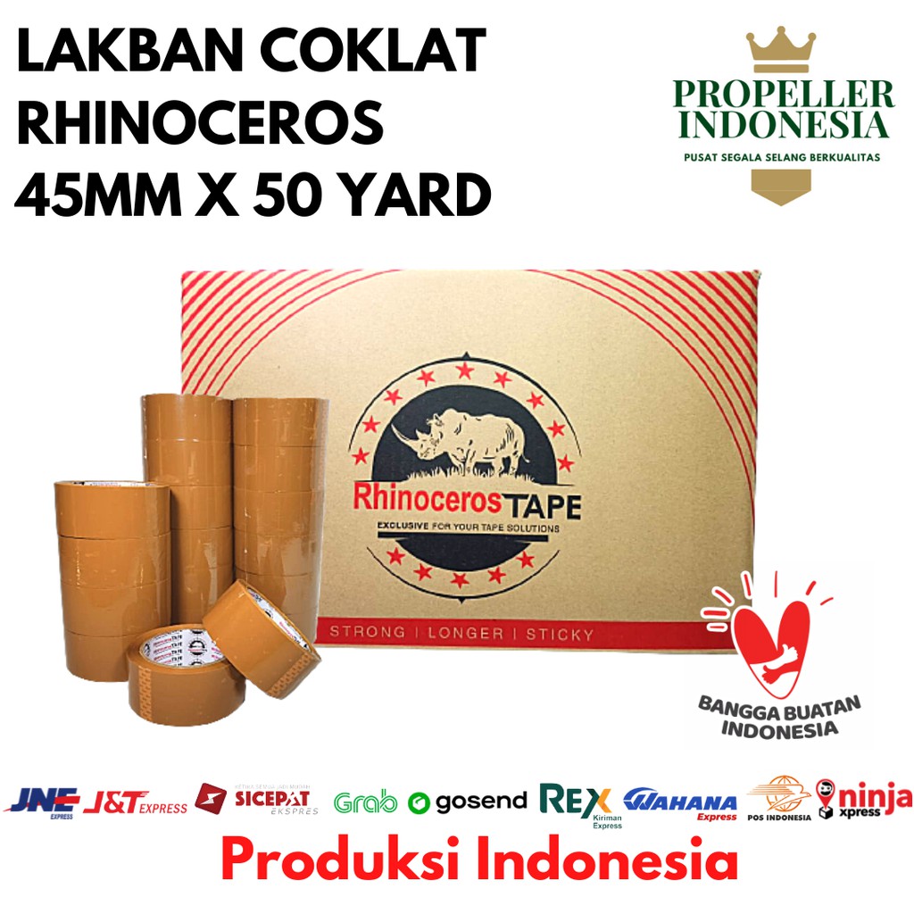 Lakban Coklat RHINOCEROS Tape 2 inci 45MM X 50 Yard @72Pcs/Dus