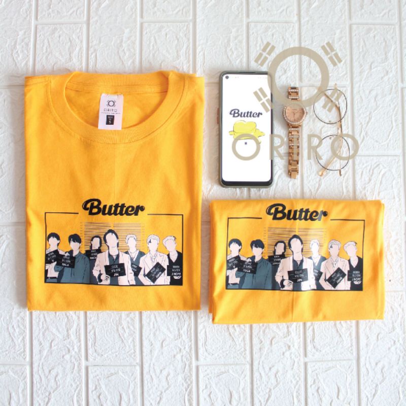 Kaos Korea Kpop Unisex BUTTER Yellow Baju Tshirt Bahan Cotton Combed 30s