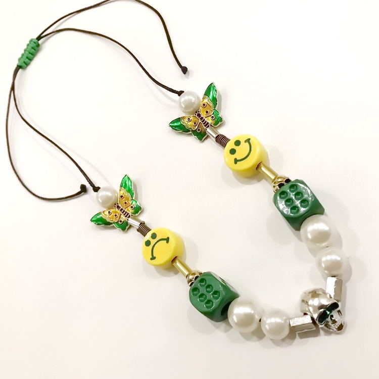 Smiley Pearl Dice Necklace Green Clavicle Chain Fashion Personality