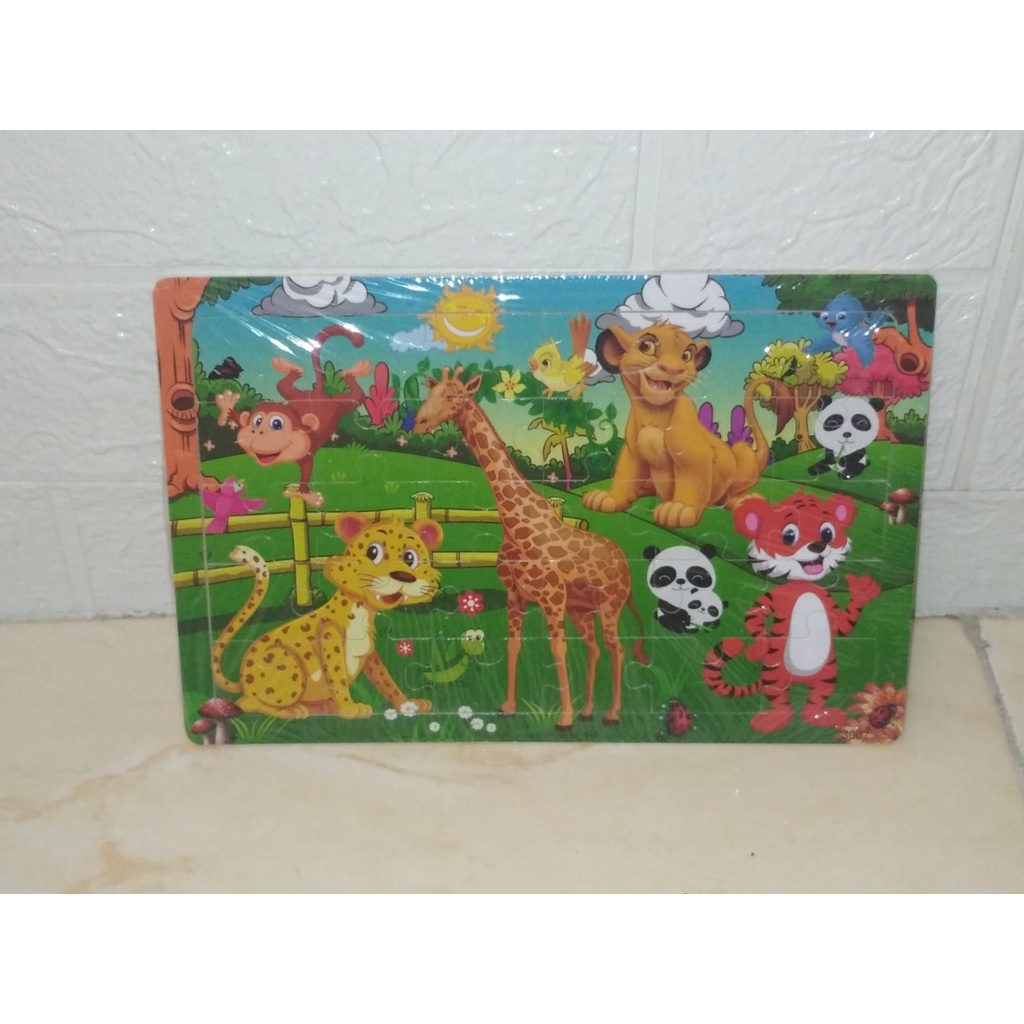 Mainan Anak Puzzle Kayu 30 pcs Jigsaw Edukasi Kartun Karakter hewan