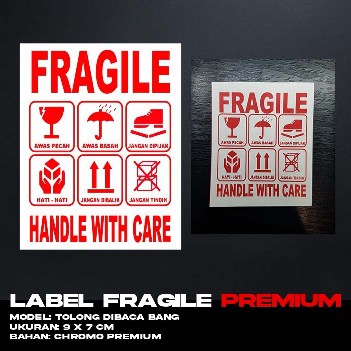 

Sticker Label Fragile PREMIUM Tolong dibaca bang Info Stiker Pengiriman Hati Rapuh Pecah Belah Chromo Anti UV Anti Cipratan Air