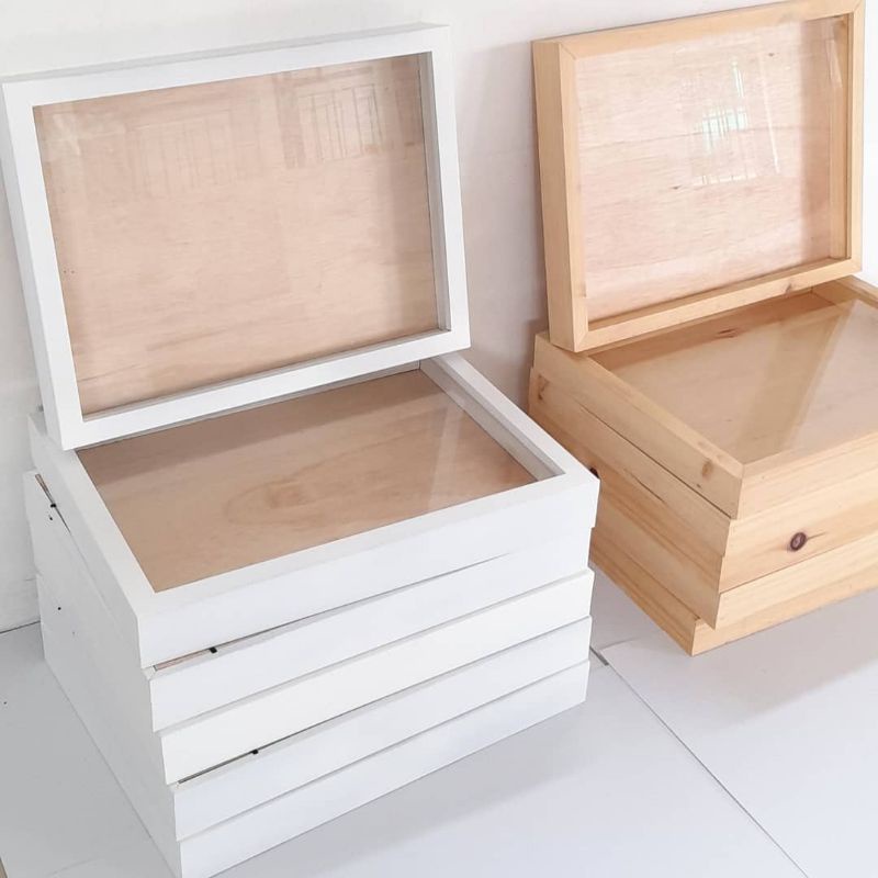 Bingkai Frame Pigura 3d kayu 12R warna putih + kaca acrylic