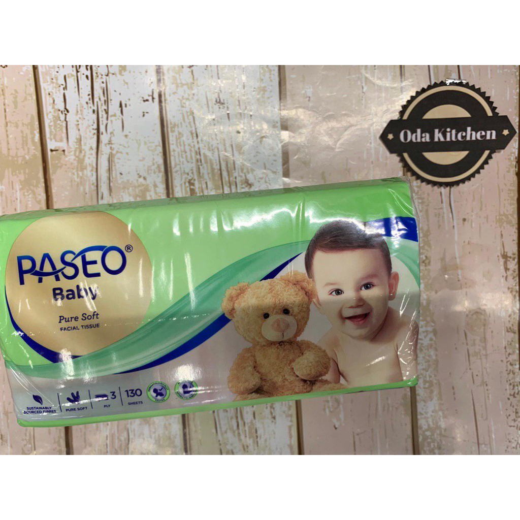 TISSUE PASEO BABY PURE SOFT FACIAL TISSUE 3PLY 130 SHEETS