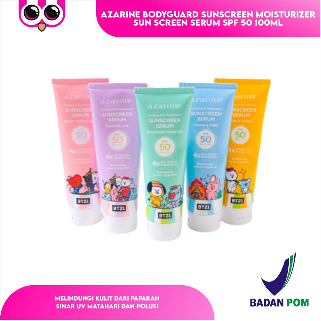 Azarine Bodyguard Sunscreen Moisturizer Sun Screen Serum Spf 50 Pa+++ 100ml Bt21 Series / Pelembab W