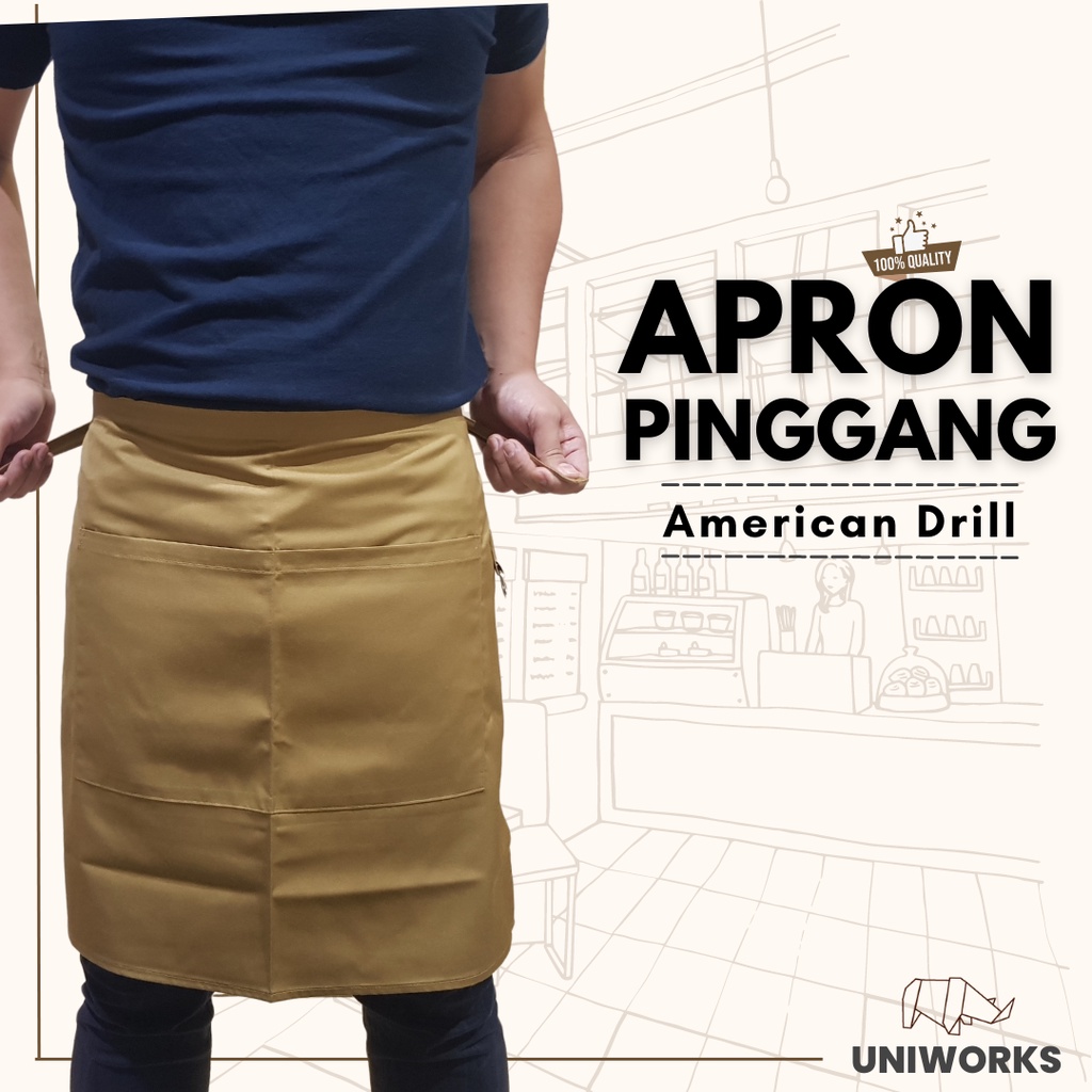 UNIWORKS Apron Pendek Seri V01 Bahan American Drill Original 6 Warna 3 Ukuran Panjang