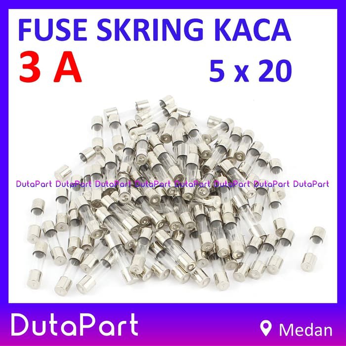 Skring Fuse Kaca 3A Uk. 5x20 mm 250VAC Sekring Sekering 3 A Ampere