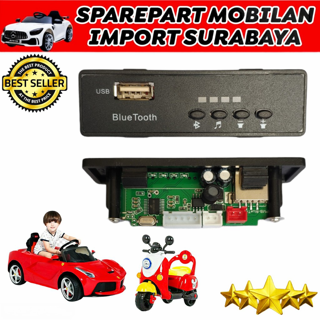 MP3 MODUL MUSIK BLUETOOTH 6 VOLT PMB LAMBRADO PLIKO LAMBORGHINI MAINAN MOBIL AKI ANAK IC MUSIC 6VOLT