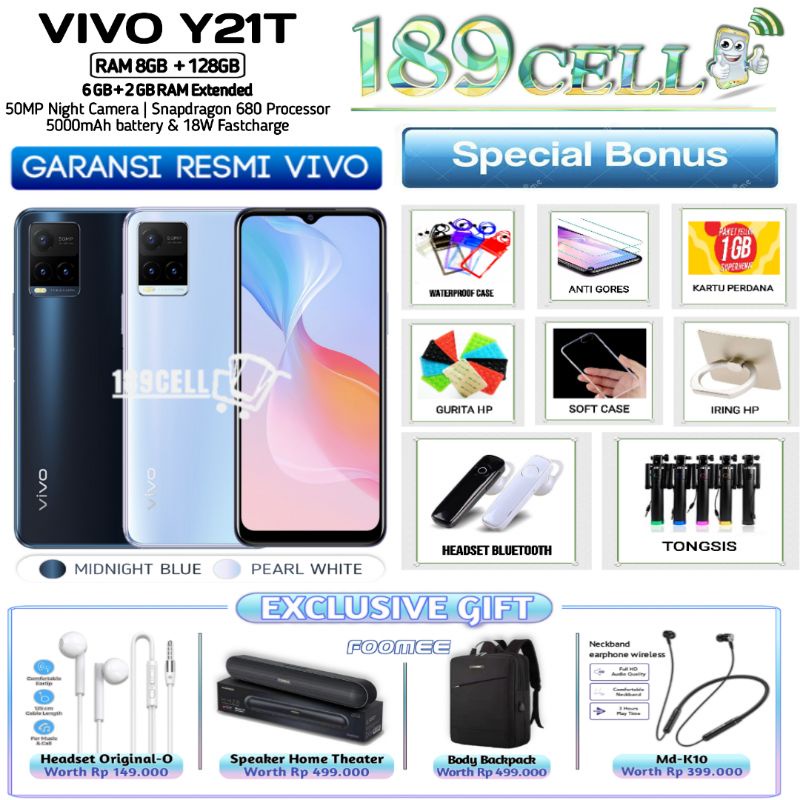 VIVO Y21T 6/128 GB | Y21 T 8/128 GB | Y02T 4/64 GARANSI RESMI VIVO INDONESIA