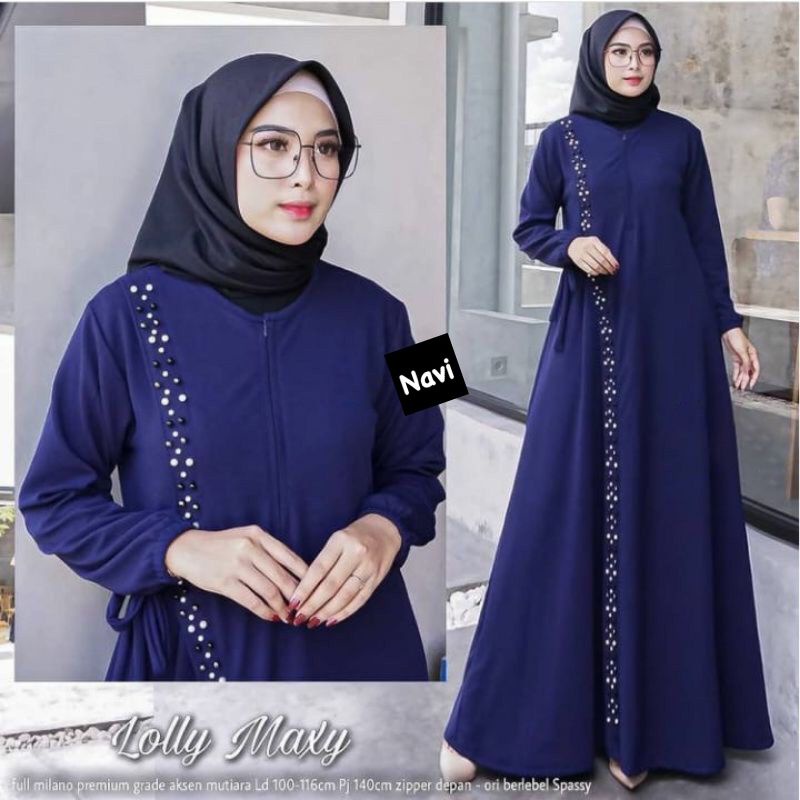 Lolly Maxy - Gamis Milano Premium LD100+ Busui / Aplikasi Mutiara / 266-6089