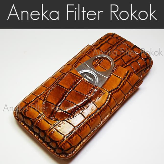 Leather Cigar Case Cohiba + Cigar Cutter | Tempat/ Kotak Cerutu Isi 3