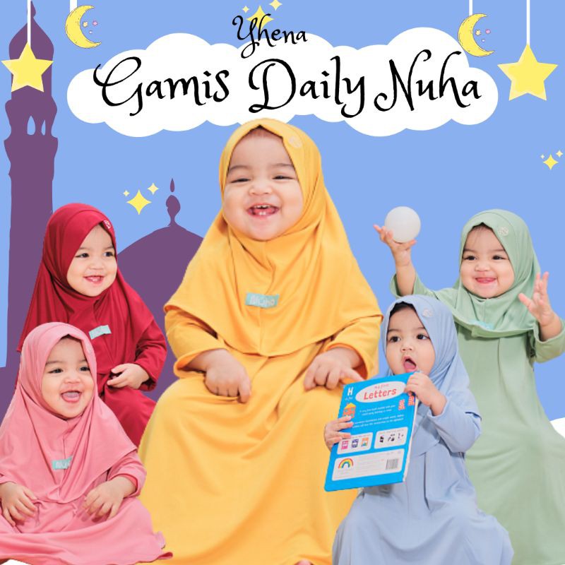 Gamis Bayi 1 Tahun Set Jilbab Nuha Kuning Baju Muslim Shahia Anak Cewek Pakaian Anak Perempuan Lucu