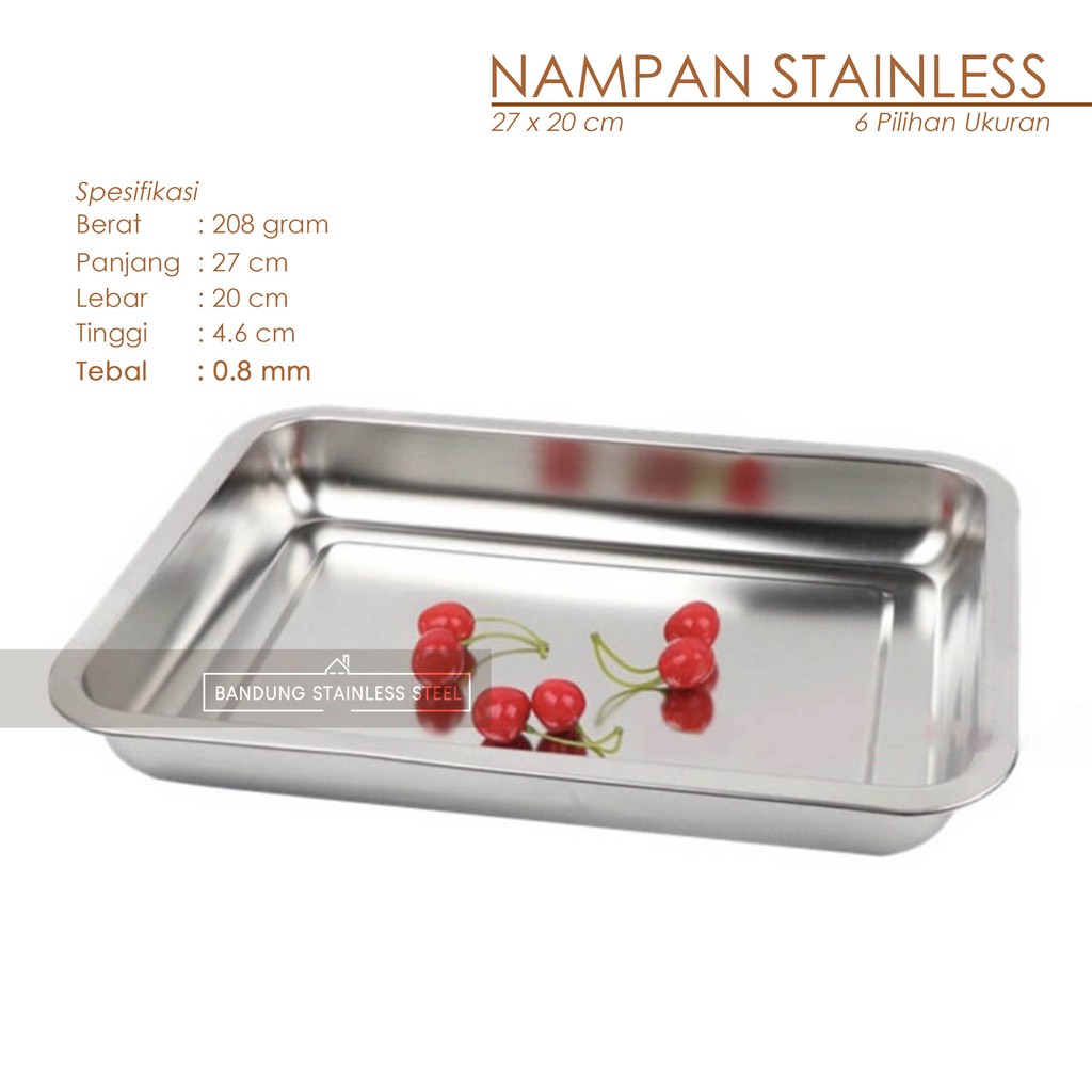 Nampan baki stainless steel tebal 27x20x4.8cm kuat food tray