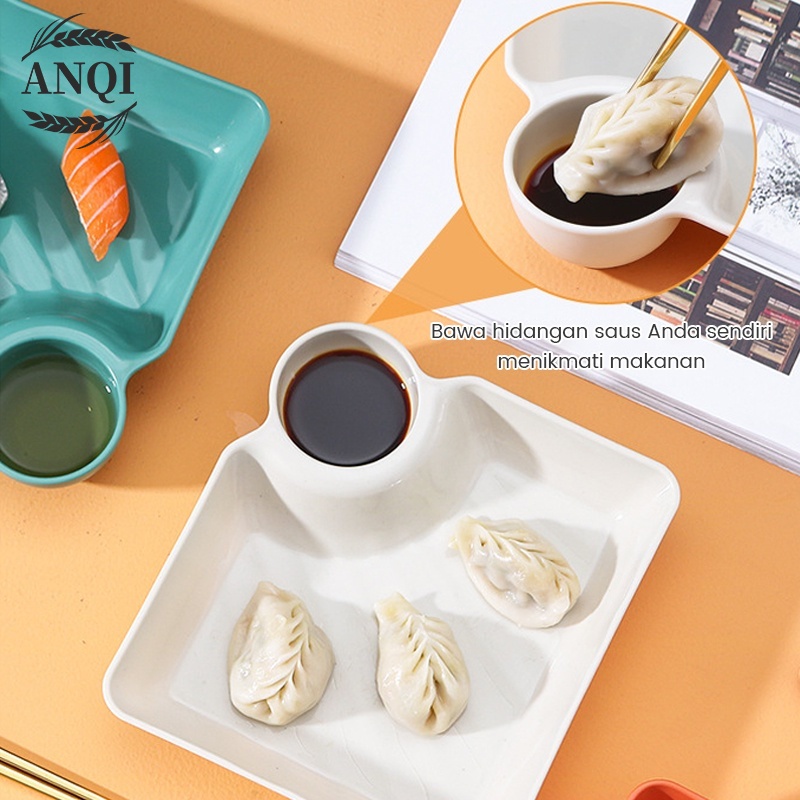 ANQI 1888 Piring Bisa Isi Saus 2in1 Mangkok Saus Piring Dimsum Makan Plate VS-91