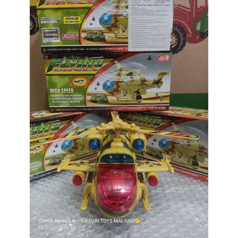 F 6388 mainan anak edukasi helikopter baterai bisa bump and go dan ada suaranya / flying eagle