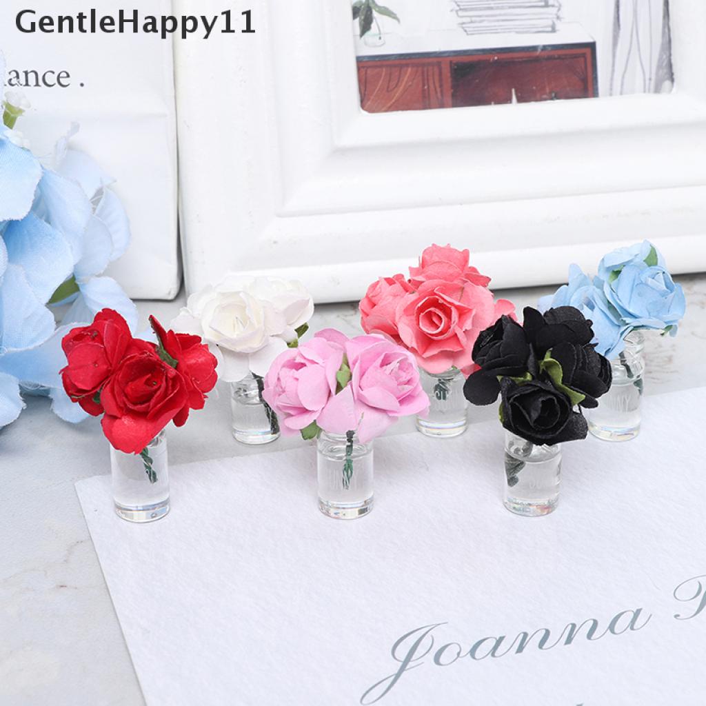 Gentlehappy Miniatur Botol Kaca Isi Bunga Mawar Skala 1: 12 Untuk Dekorasi Rumah Boneka