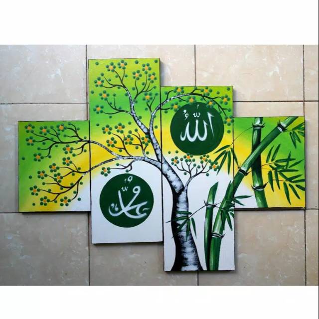 Lukisan Tangan Kaligrafi Hiasan Dinding Motif Bambu Indonesia