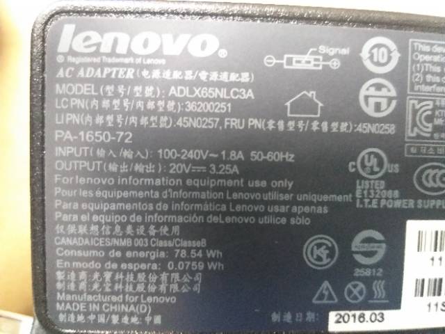 Adaptor laptop Lenovo 20V 3,25A colokan square