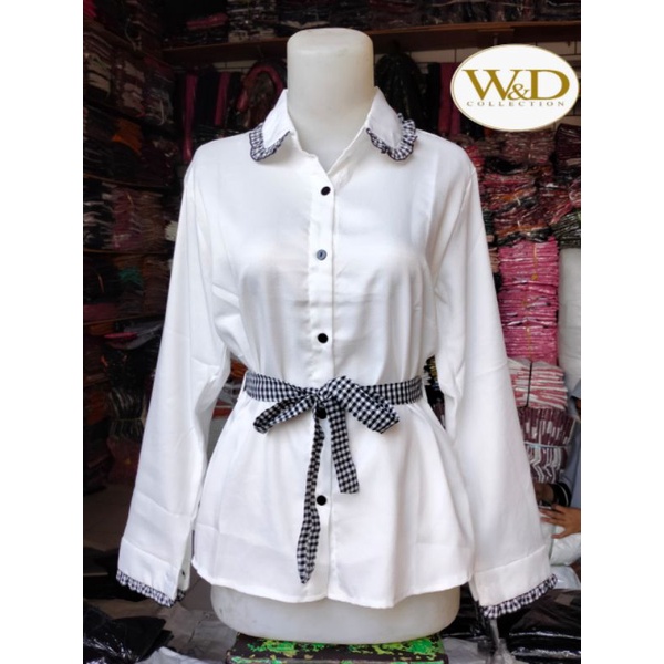 Blouse Wanita Kemeja Polos Putih Hitam Cewek Atasan Casual Moscrepe 097-1
