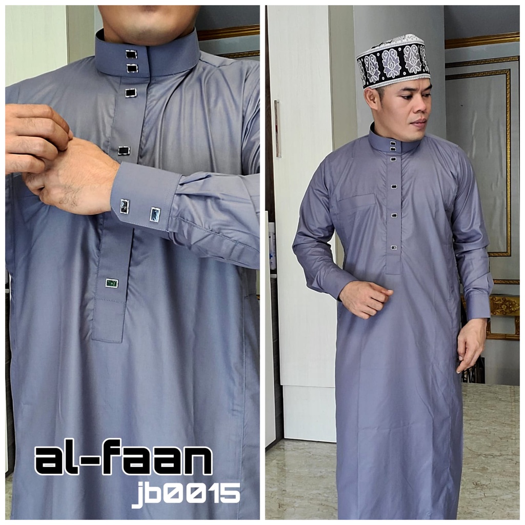 Gamis Pria Jubah Pria Jubbah Al faan polos kancing kotak Jubah Gamis Muslim Pria Model haramain/alnoor-5