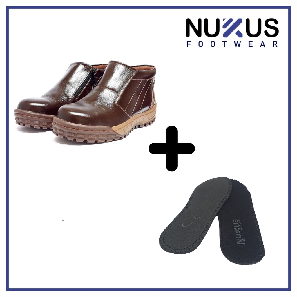 Nukus Safety Shoes Sepatu Safety Pria Resleting Kulit Asli Coklat Tua - DR RT