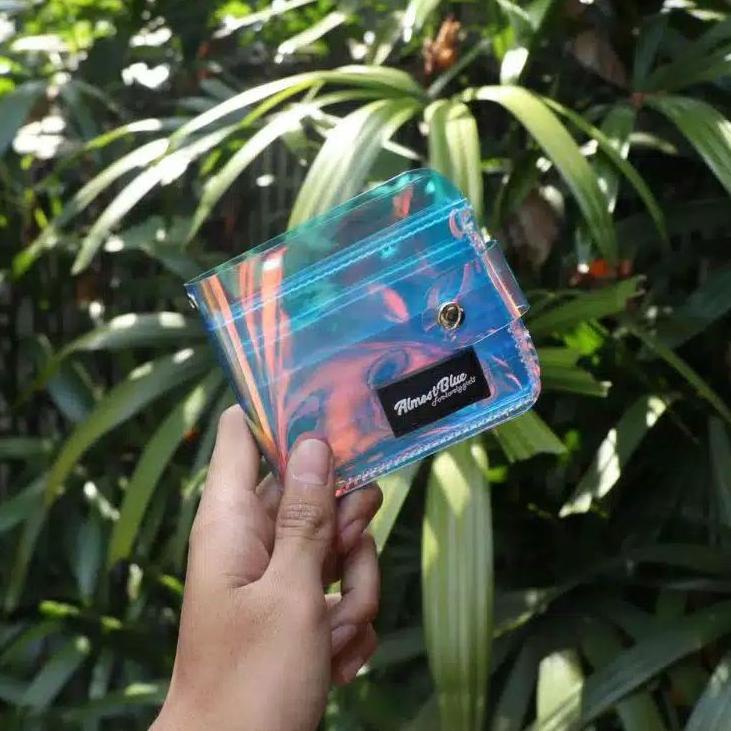 [ALH.01Jl22ᴮ] Dompet lipat koin pvc transparan hologram rainbow korea lucu kpop