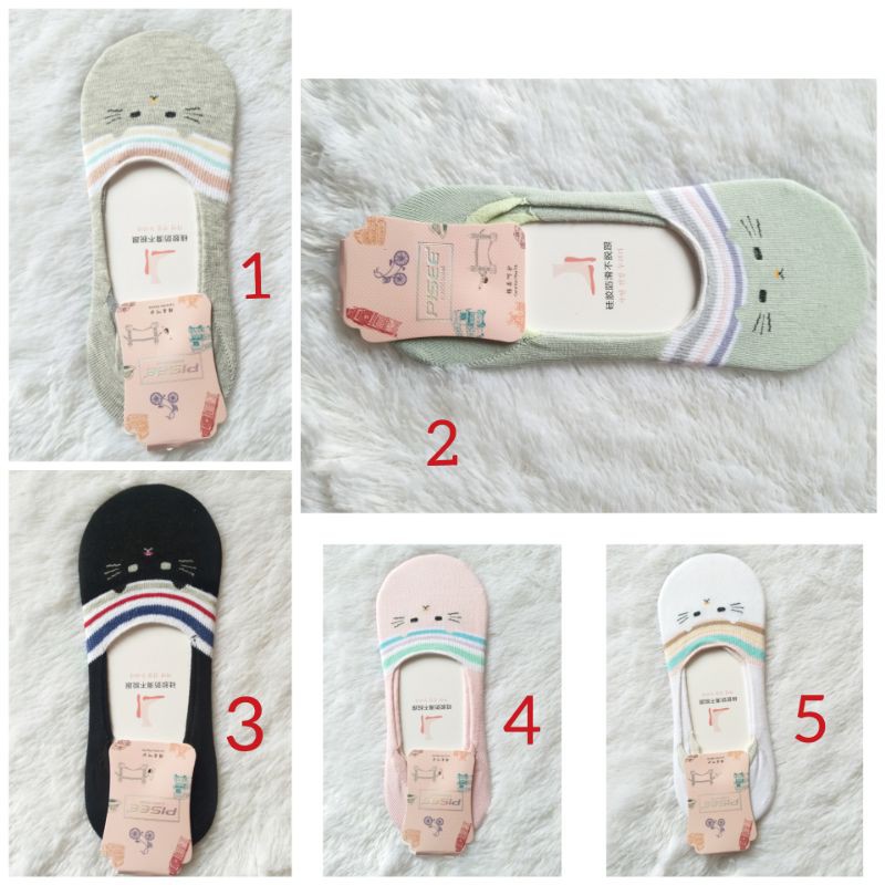 Kaos Kaki Wanita Hidden Socks Import Motif Kucing