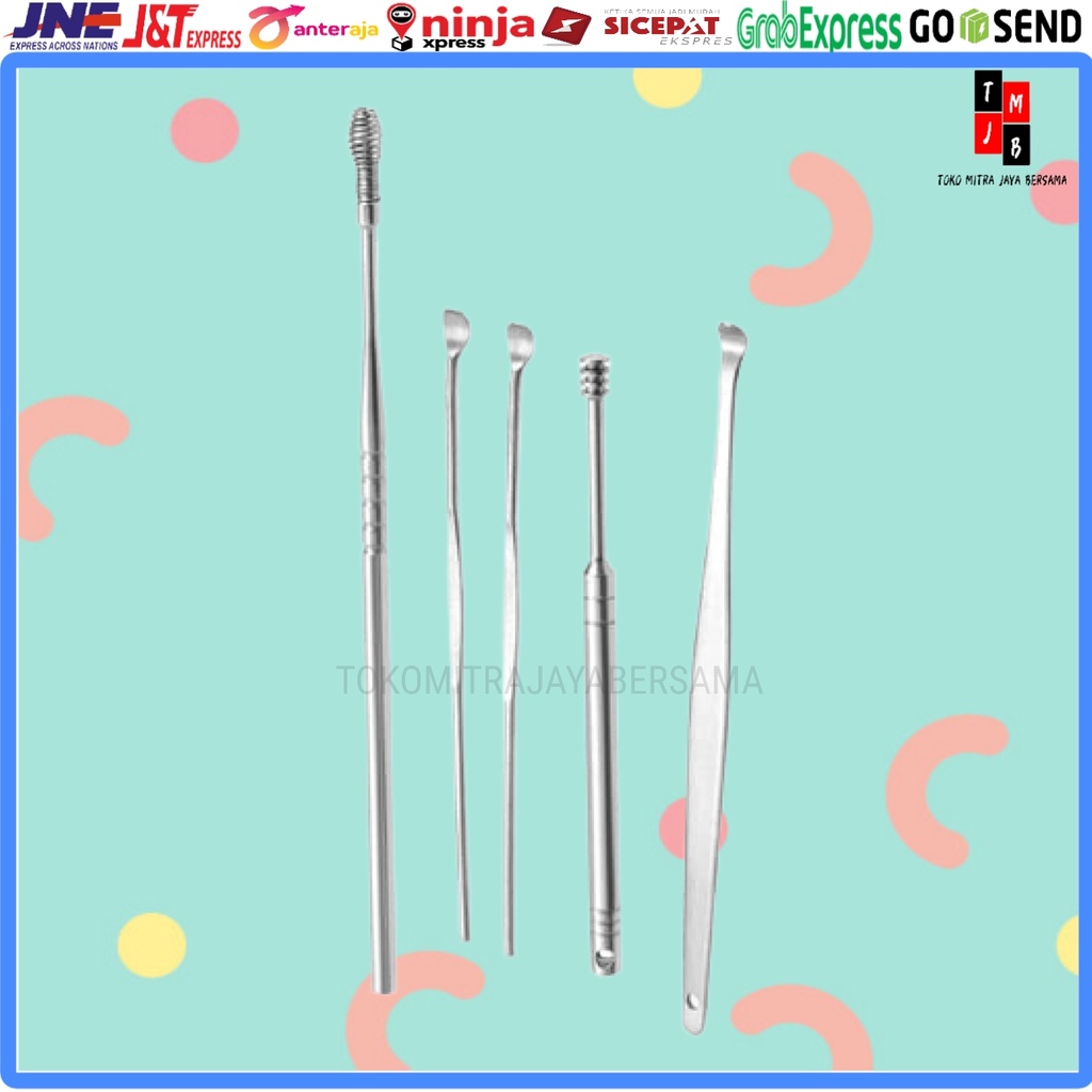 ALAT PEMBERSIH TELINGA 5 PCS KOREK KUPING STAINLESS STEEL 5in1 5 IN 1