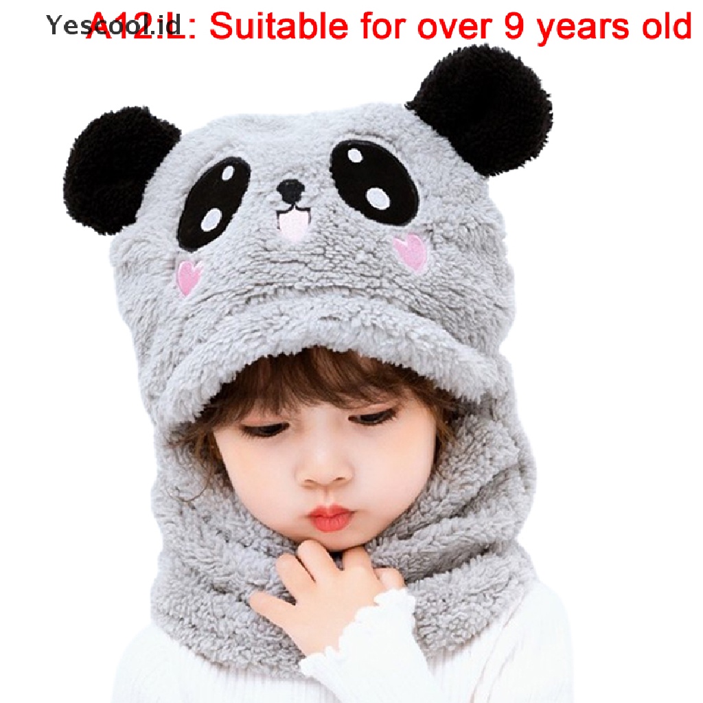 (Yescool) Topi Kupluk + Syal Anak Laki-Laki / Perempuan Musim Dingin Motif Kartun Bahan Fleece