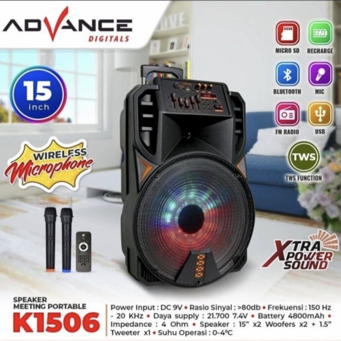Speaker Portable Advance K1506 / K 1506 Bluetooth 15 inch