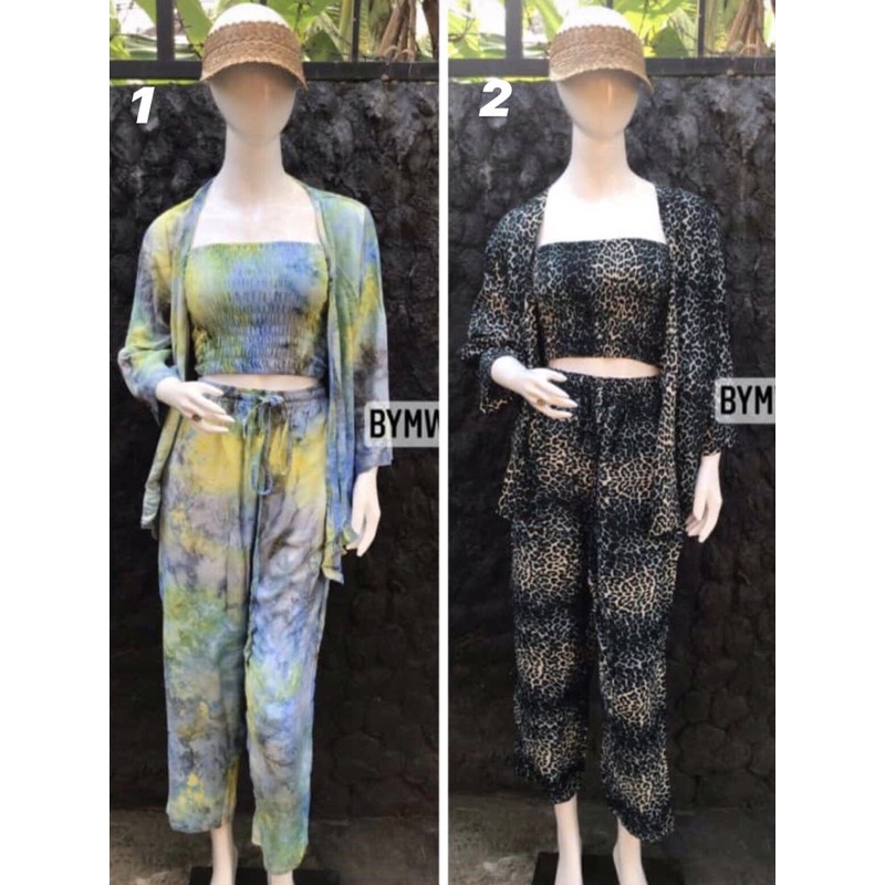 airin one set tie dye complete 3in1 terdiri dari celana+kemben+cardigan