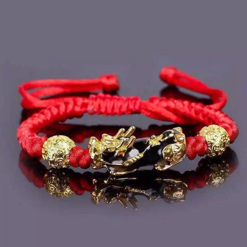 Gelang Tali Kepang Keberuntungan Elastis Warna Merah Hitam Untuk Pria Dan Wanita