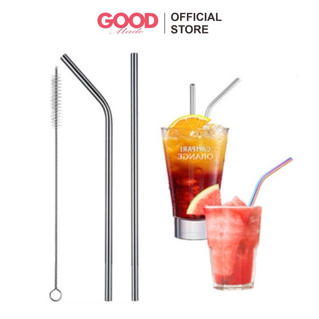 GOOD MADE - SEDOTAN STAINLESS LURUS 21.5CM SEDOTAN MINUM BENGKOK / SIKAT SEDOTAN BRUSH STRAW CLEANER STAINLESS