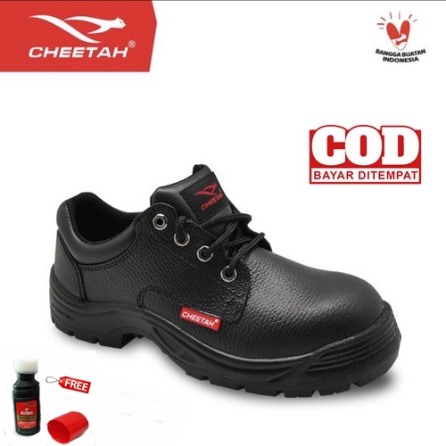 Sepatu Safety Cheetah 3002H FREE Semir Sepatu Kiwi Poles Warna Hitam