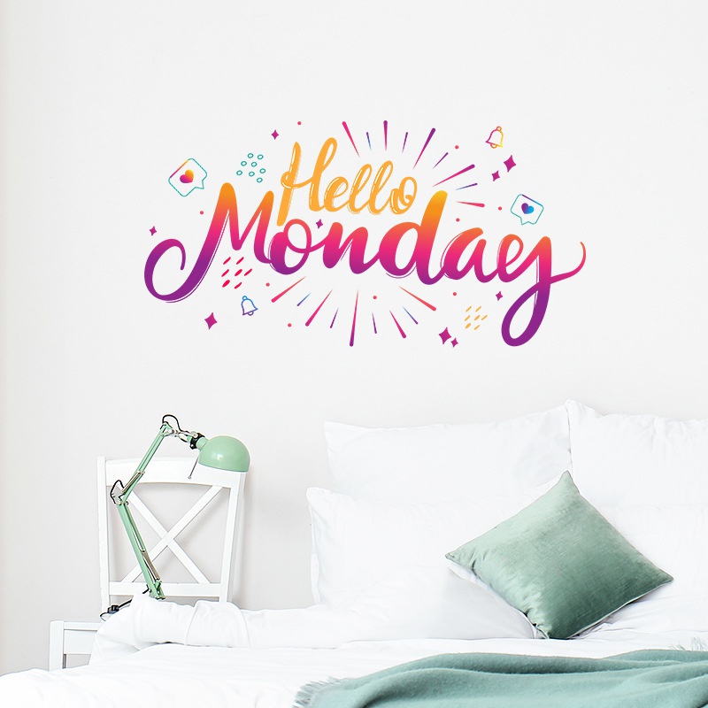 Stiker Dinding Desain Slogan Hello Monday Dapat Dilepas Untuk Dekorasi Kamar Tidur