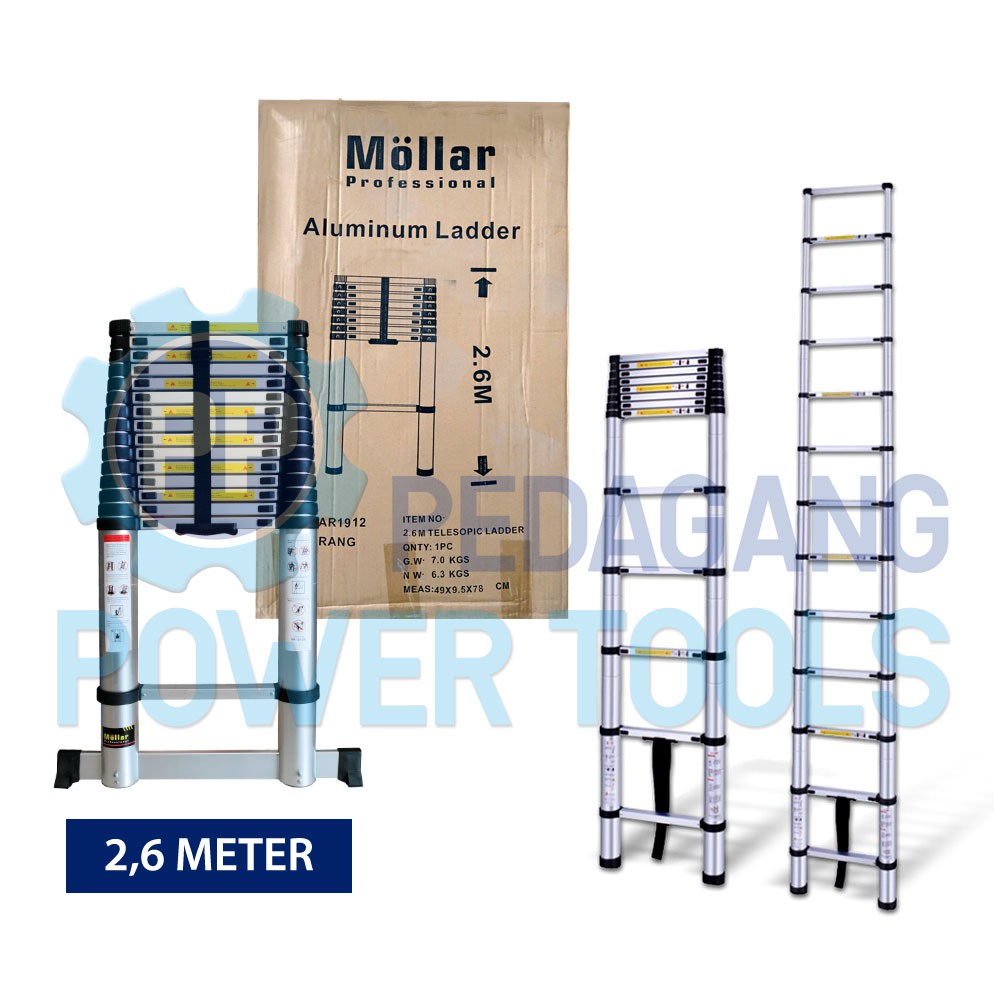 TANGGA TELESKOPIK 2.6 METER LIPAT ALUMINIUM SINGLE TELESCOPIC LADDER