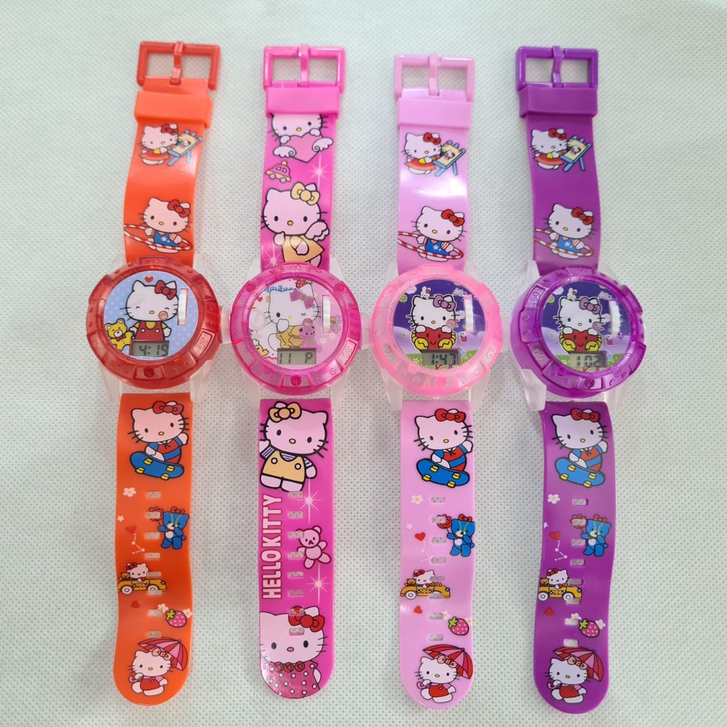 Jam Tangan Anak Melody Laser Proyektor Digital Hello Kitty