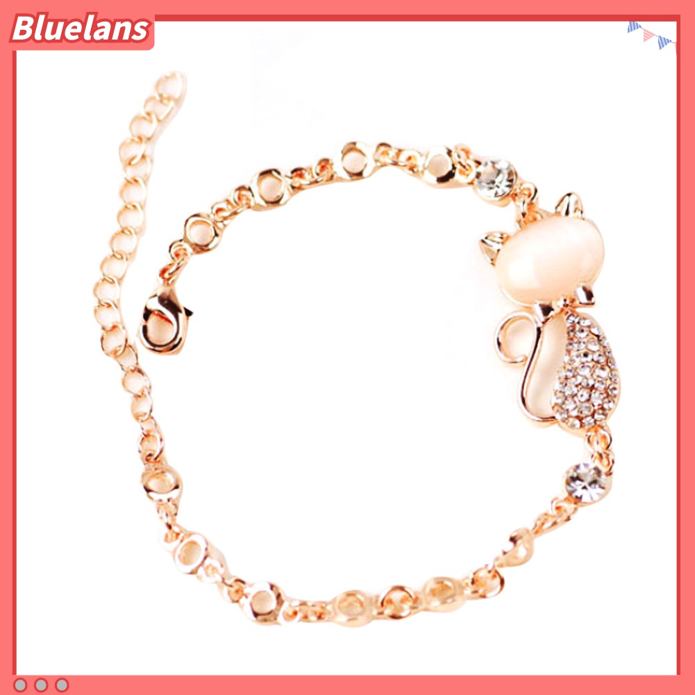 Gelang Bentuk Kucing Aksen Berlian Imitasi Untuk Wanita