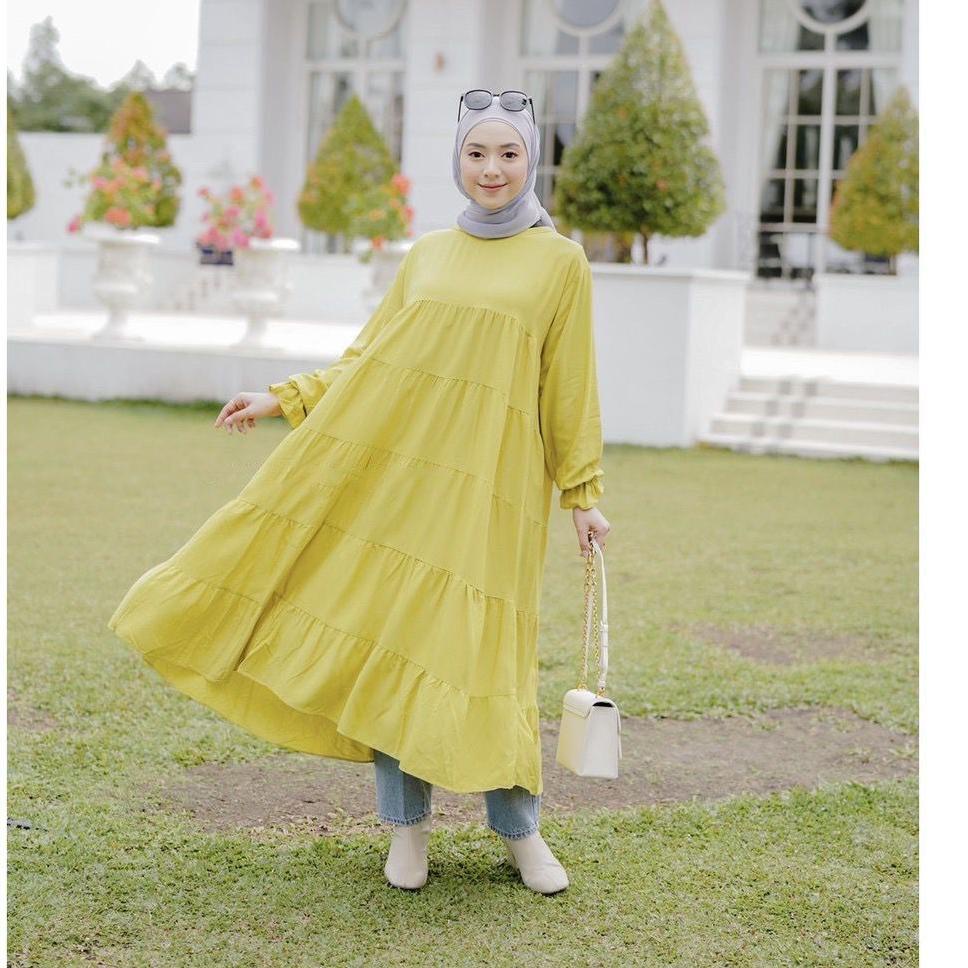 J3O8 CEMPAKA TUNIK FULL RUFLE / CEMPAKA TUNIK JUMBO RAYON PUM RUFFLE / MIDI DRESS CREPE IAE