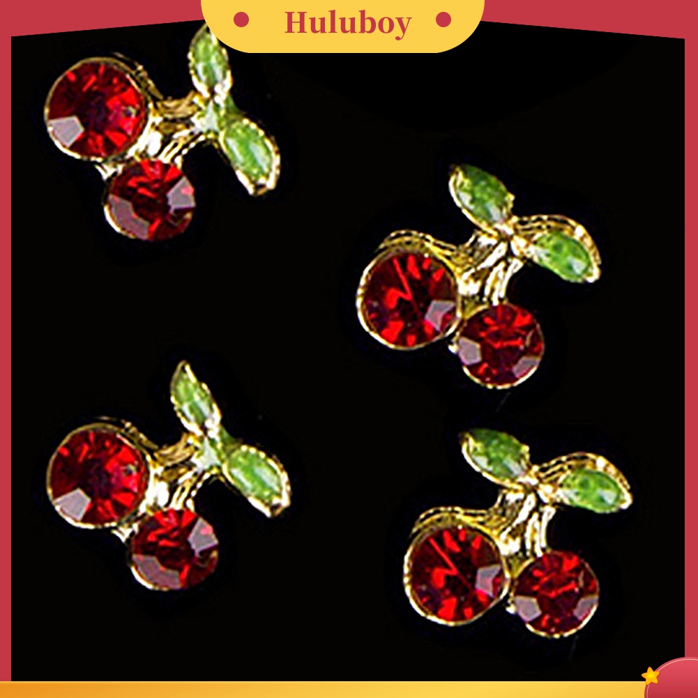 Huluboy Huluboy♡ 10pcs Berlian Imitasi Glitter Bentuk Cherry 3D Untuk Nail Art Charms