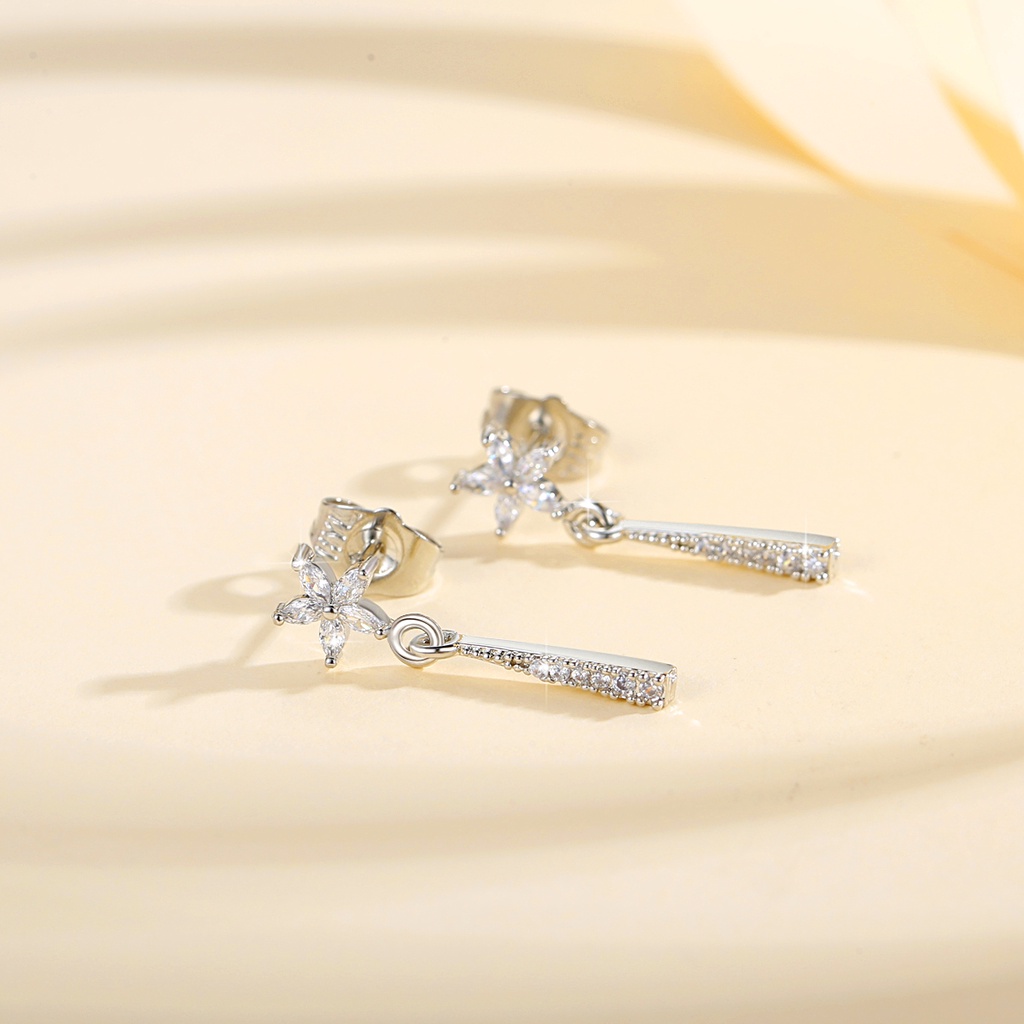 Y558【COD】Korean Shining Anting Bunga Zirkon Female High Sense Earrings Anti Karat