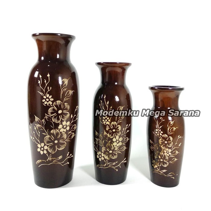 Vas Bunga Kayu Jati Motif Bunga - VSA008