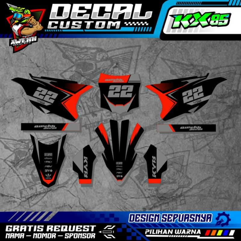 DECAL KX 85 NEW BEBEK STANDAR OREN STABILO SIMPLE