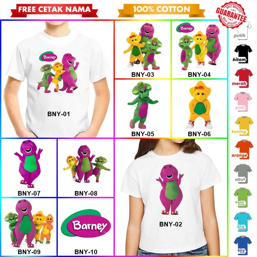 [FREE NAMA!!] Baju Kaos COUPLE  ANAK DAN DEWASA BARNEY BANYAK MOTIF