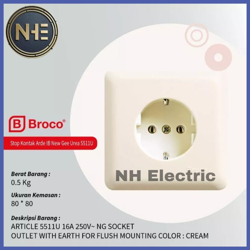 IB Stop Kontak Arde 5511U New Gee Cream Broco - Inbow Socket Outlet Cream Broco - Stop Kontak Arde Tanam New Gee Broco