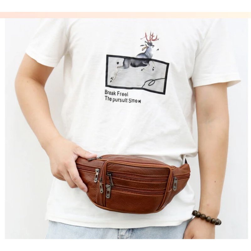 tas selempang pinggang waist bag kulit asli import